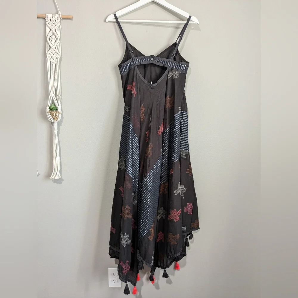 Free People Crossing Paths Pom Tassel Asymmetrical Hem Midi Dress XS - Picture 10 of 16